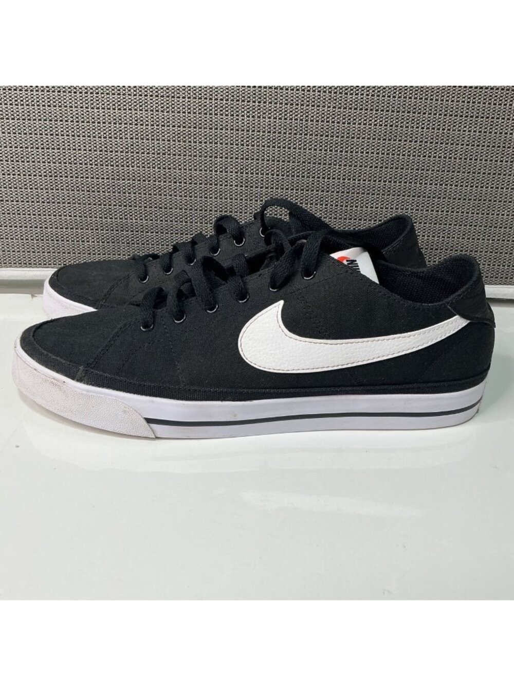 Nike Court Legacy Canvas Men's Shoes Black Sneakers White Swoosh Logo Size 11.5